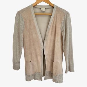 Ecru Anthropologie Suede Front Linen Cardigan S